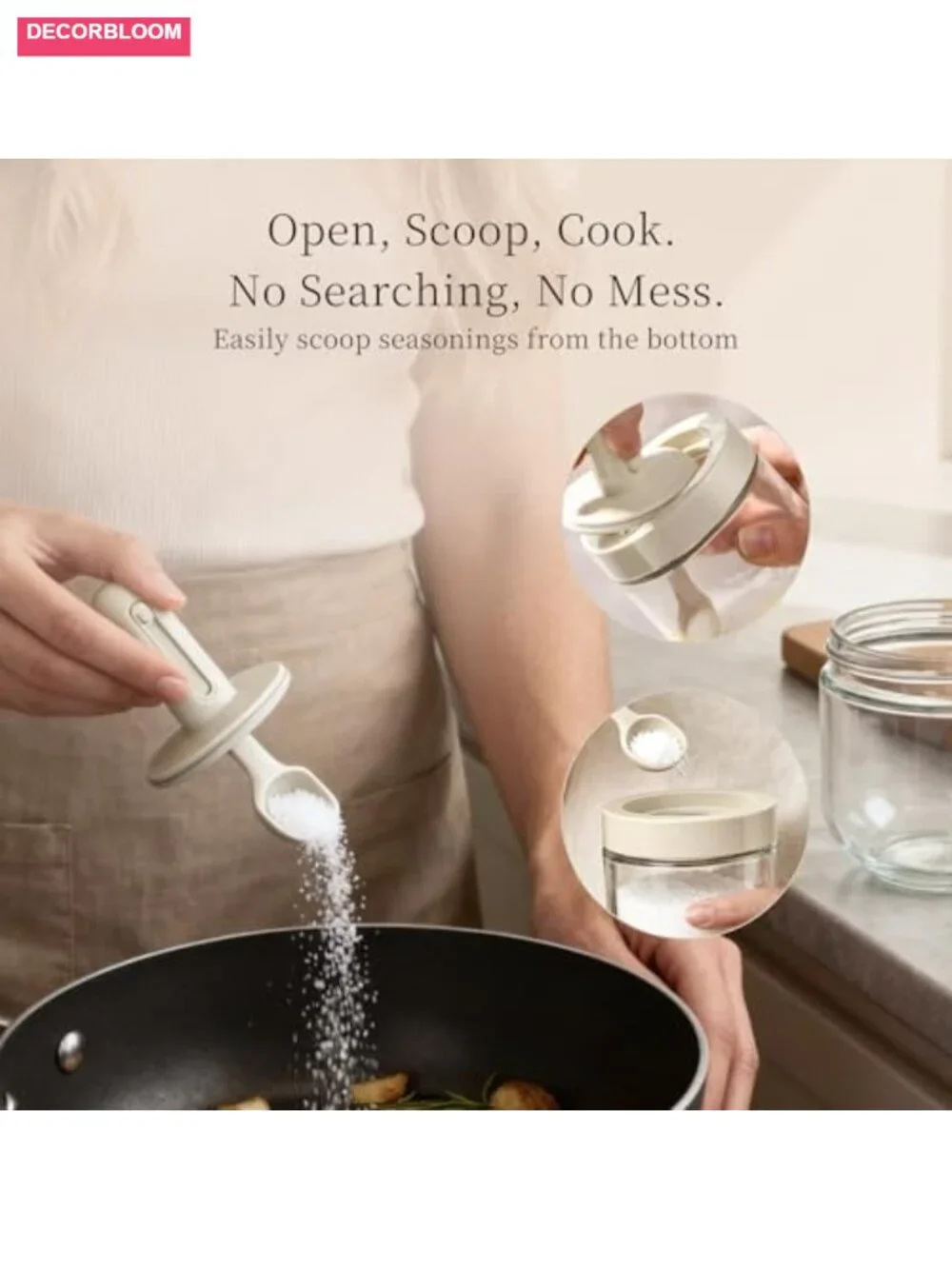 6-Piece Glass Spice Jars with Adjustable Spoon, Airtight Lids, 300ml